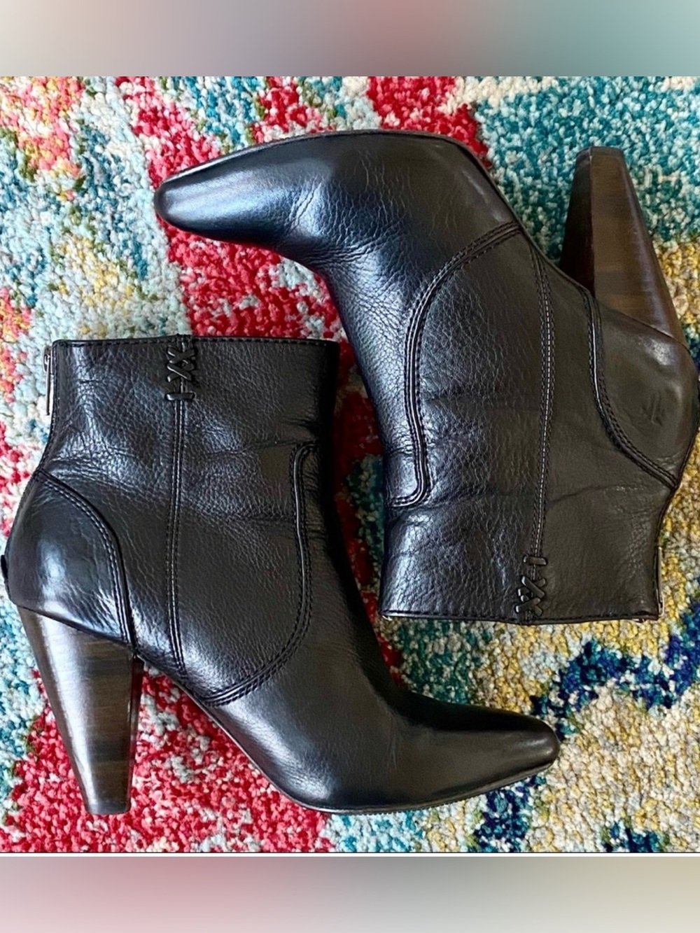 Frye Regina Black Leather Heeled Ankle Booties